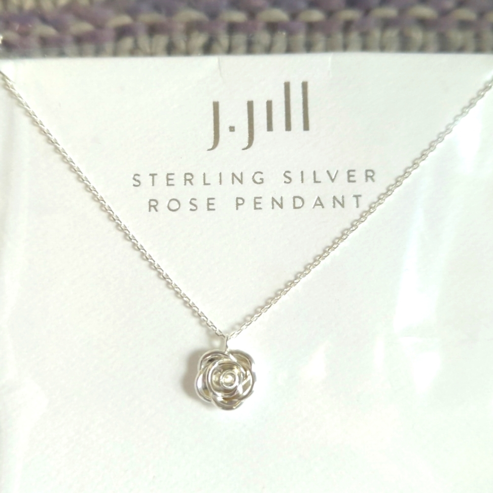 NWT J.Jill Sterling Silver Rose Pendant Necklace